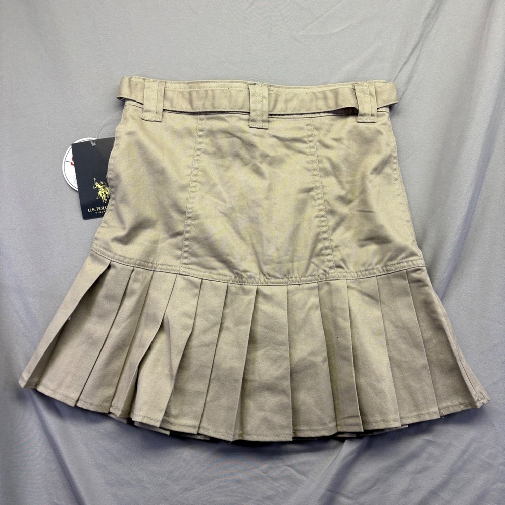 US Polo Assn Girls Khaki Pleated Scooter Skirt Skort Floral Belt Size 14 NWT - Picture 7 of 8